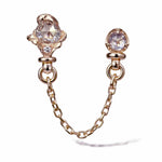 Rose gold rococo baroque inspired scroll work chain linked double stud earring featuring 3.5mm and 2.5mm round rose cut diamond and diamond accents. Handcrafted and finished.