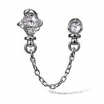 White gold rococo baroque inspired scroll work chain linked double stud earring featuring 3.5mm and 2.5mm round rose cut diamond and diamond accents. Handcrafted and finished.