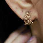 Yellow gold rococo baroque inspired scroll work earring. Handcrafted and finished. Worn on ear.