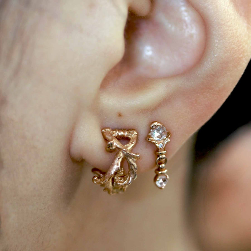 Rose gold rococo baroque inspired scroll work earring. Handcrafted and finished. Worn on ear 