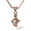 Rose gold rococo baroque inspired scroll work necklace featuring 3.5mm round rose cut diamond and diamond accent. Handcrafted and finished.